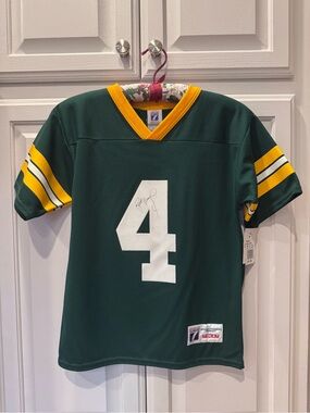 Brett Favre #4 SIGNED Jersey Green Bay Packers NWT Vintage Youth Medium LOGO 7